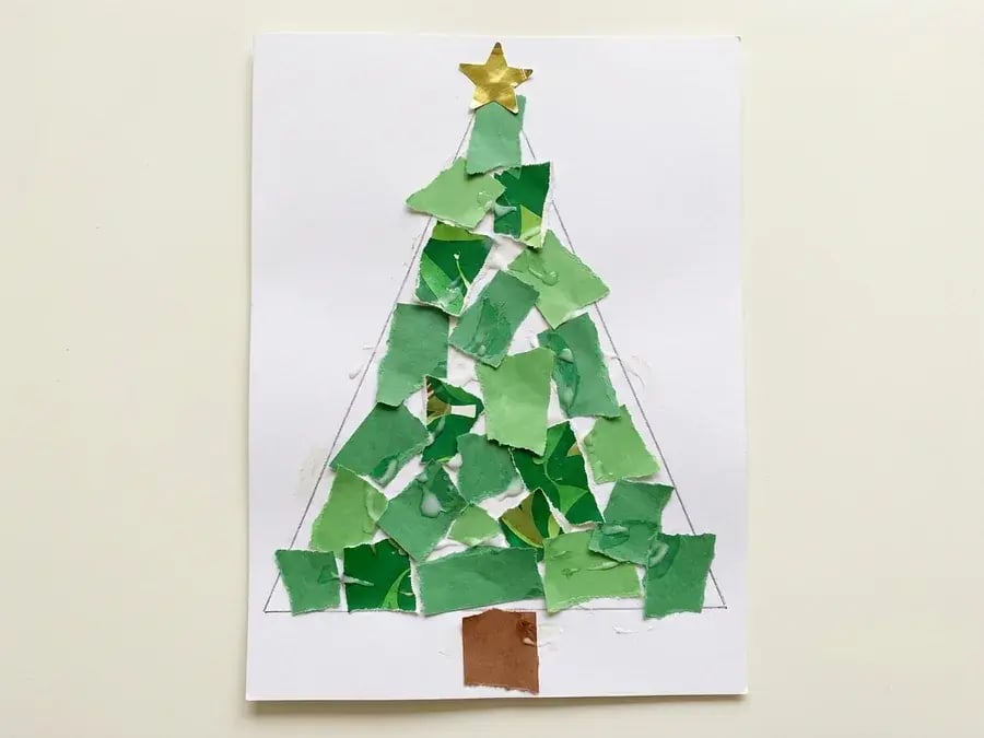 Torn paper Christmas tree, an easy christmas tree craft for preschoolers ages 3 to 5