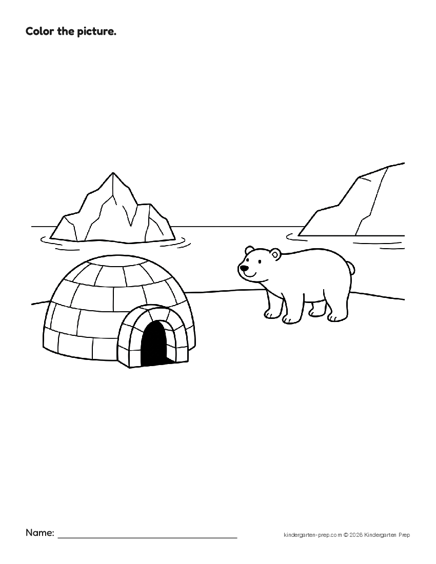 arctic coloring page for preschool, free printable