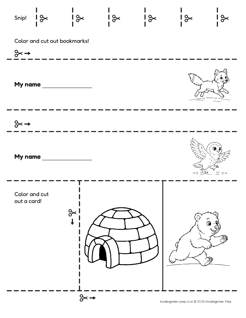 arctic cutting practice worksheet for preschool, free printable
