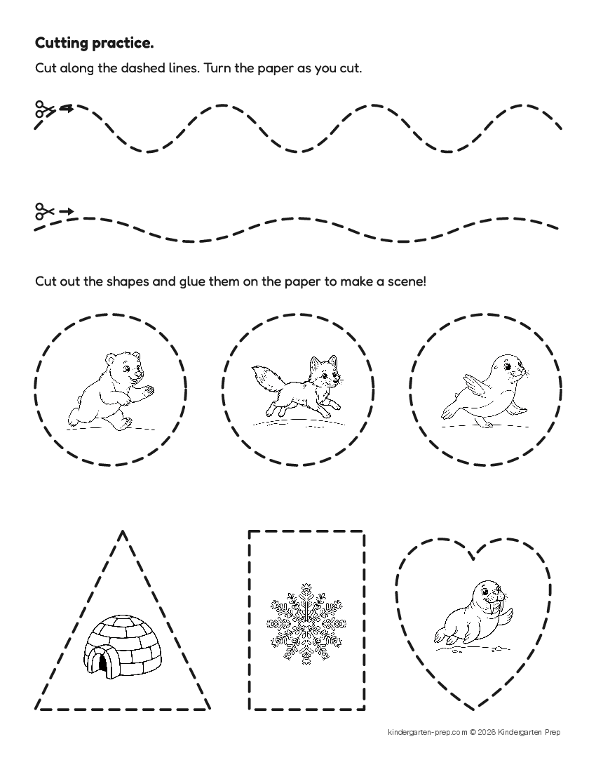 arctic cutting practice worksheet, shapes for preschool, free printable