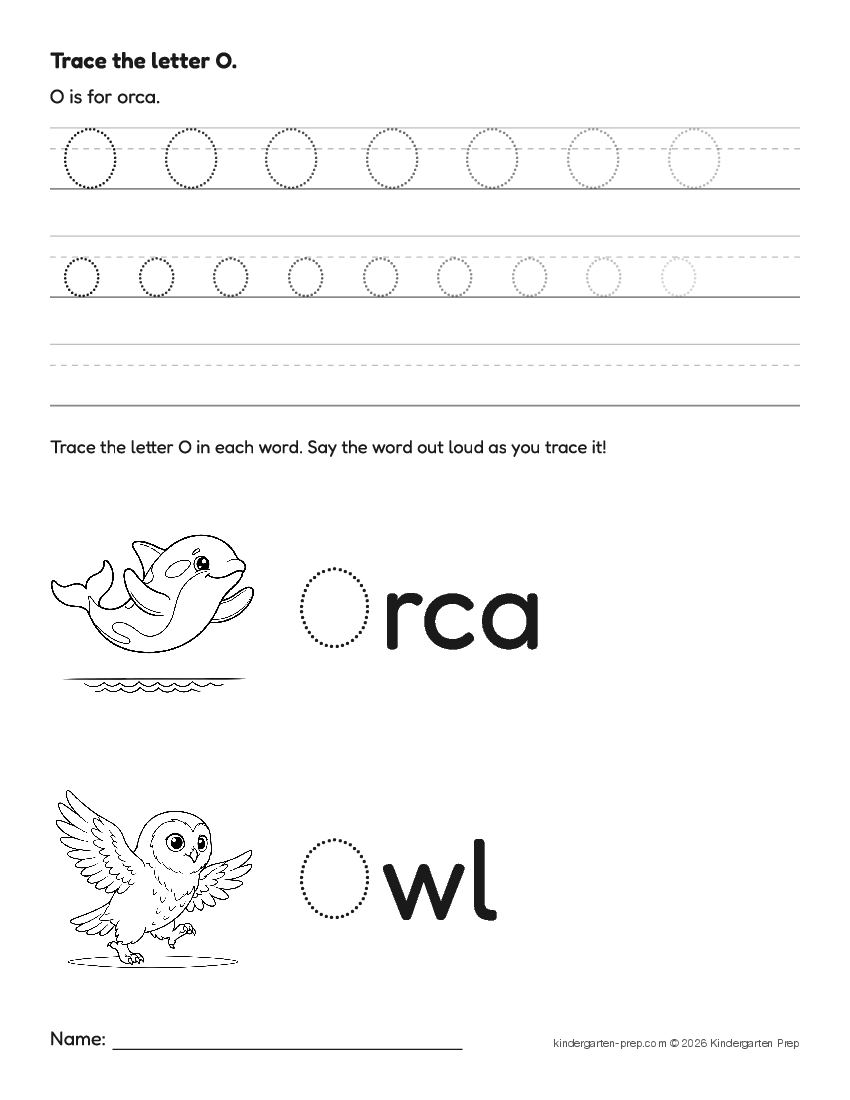 arctic letter tracing worksheet letter O for preschool, free printable
