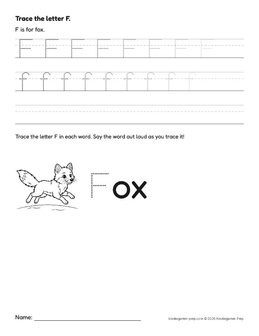 arctic letter tracing worksheet letter F for preschool, free printable