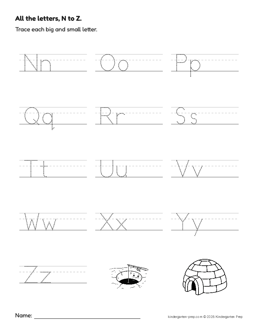 arctic alphabet tracing worksheet for preschool, free printable
