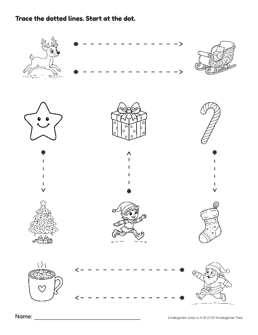 Christmas tracing lines worksheet for preschool, free printable