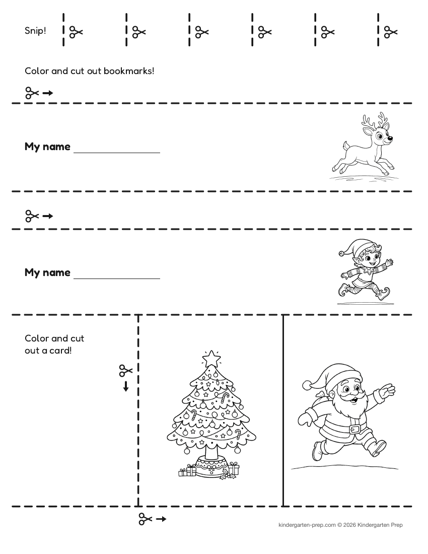 Christmas cutting practice worksheet for preschool, free printable