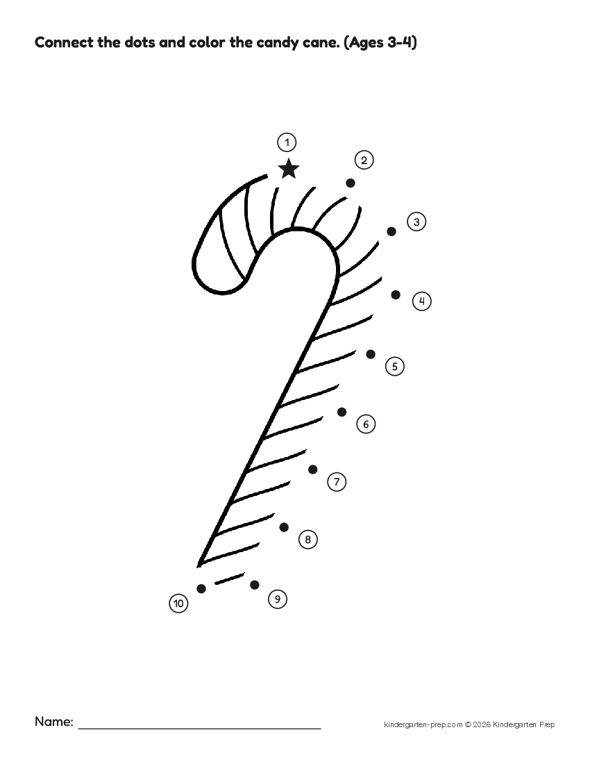 Christmas dot to dot printable for preschool, free printable