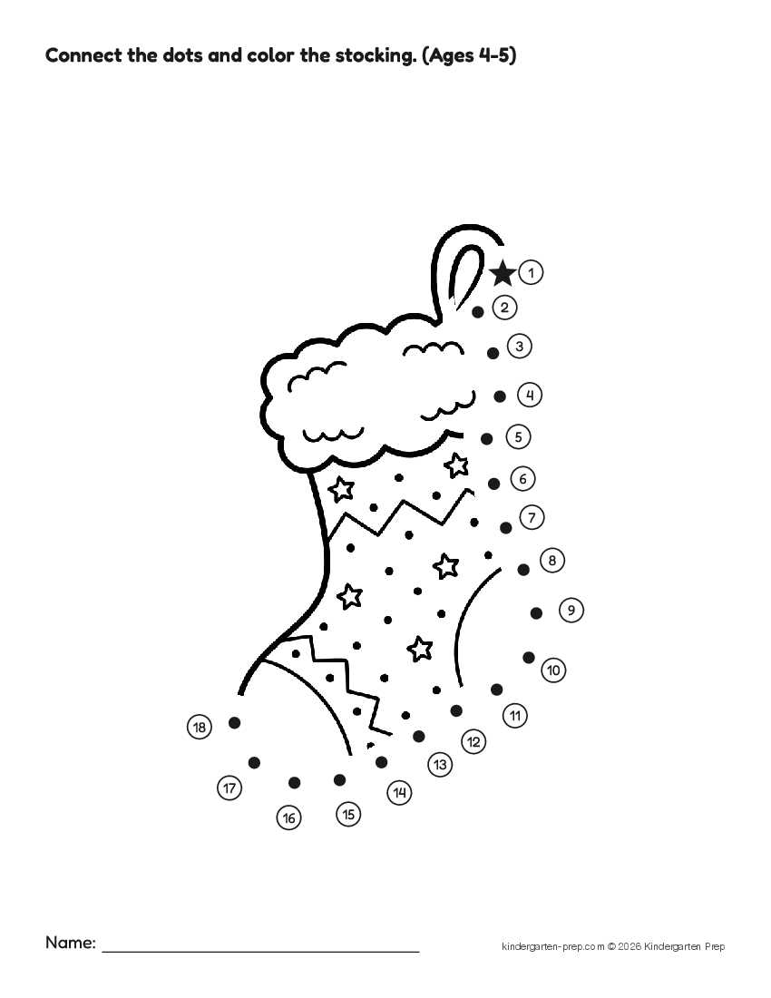 Christmas dot to dot printable for preschool, free printable