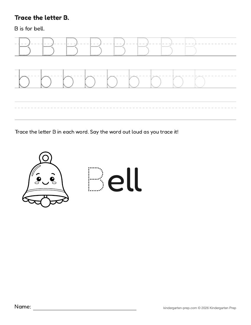 Christmas letter tracing worksheet letter B for preschool, free printable
