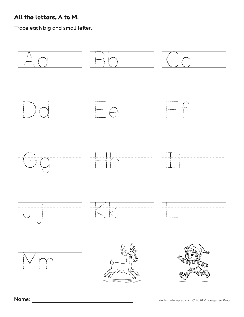 Christmas alphabet tracing worksheet for preschool, free printable
