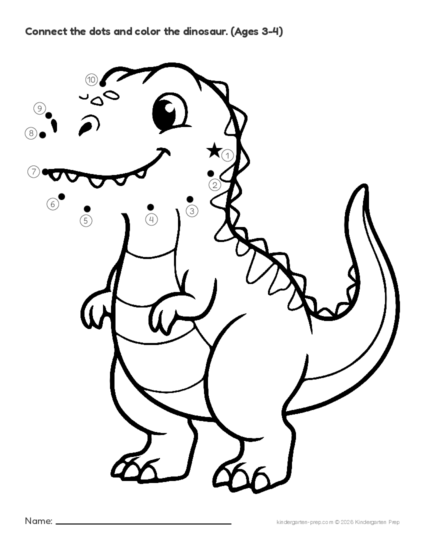 dinosaur dot to dot printable for preschool, free printable