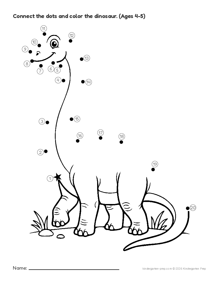dinosaur dot to dot printable for preschool, free printable