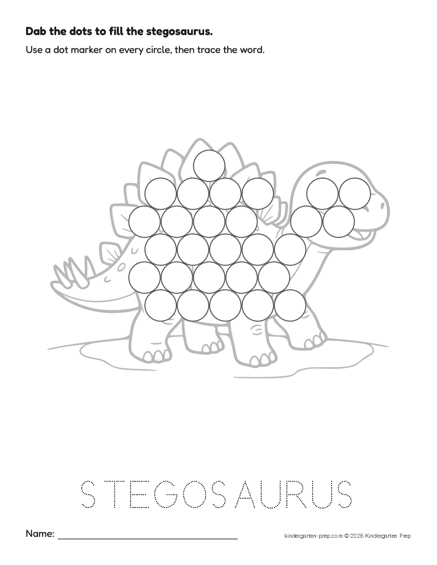 dinosaur dot marker printable for preschool, free printable