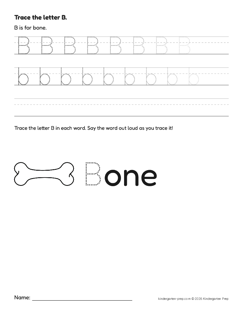 dinosaur letter tracing worksheet letter B for preschool, free printable