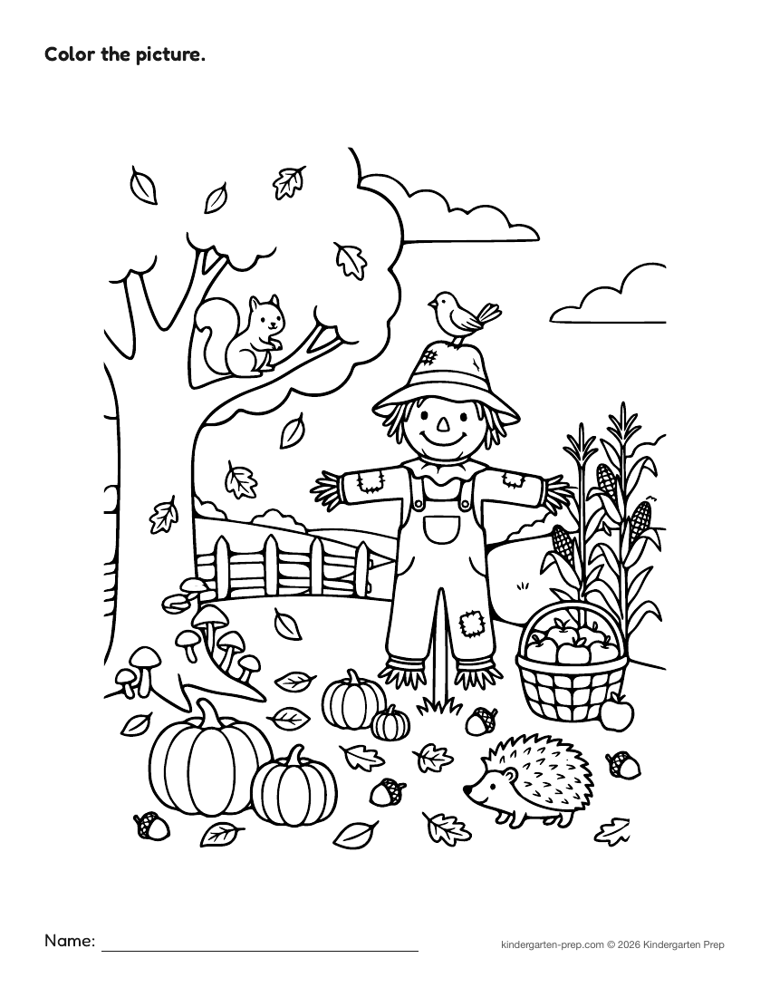 fall coloring page for preschool, free printable