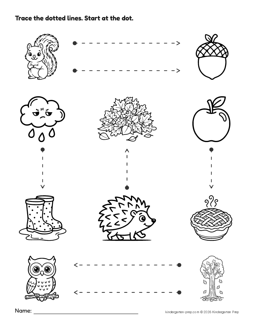 fall tracing lines worksheet for preschool, free printable