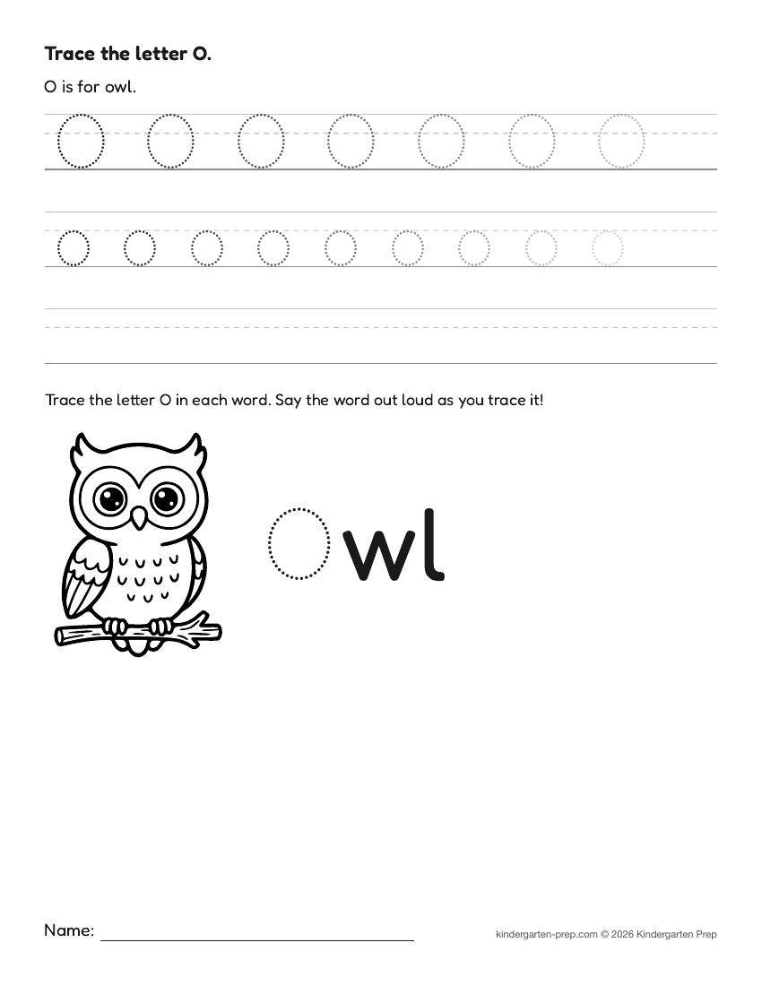fall letter tracing worksheet letter O for preschool, free printable
