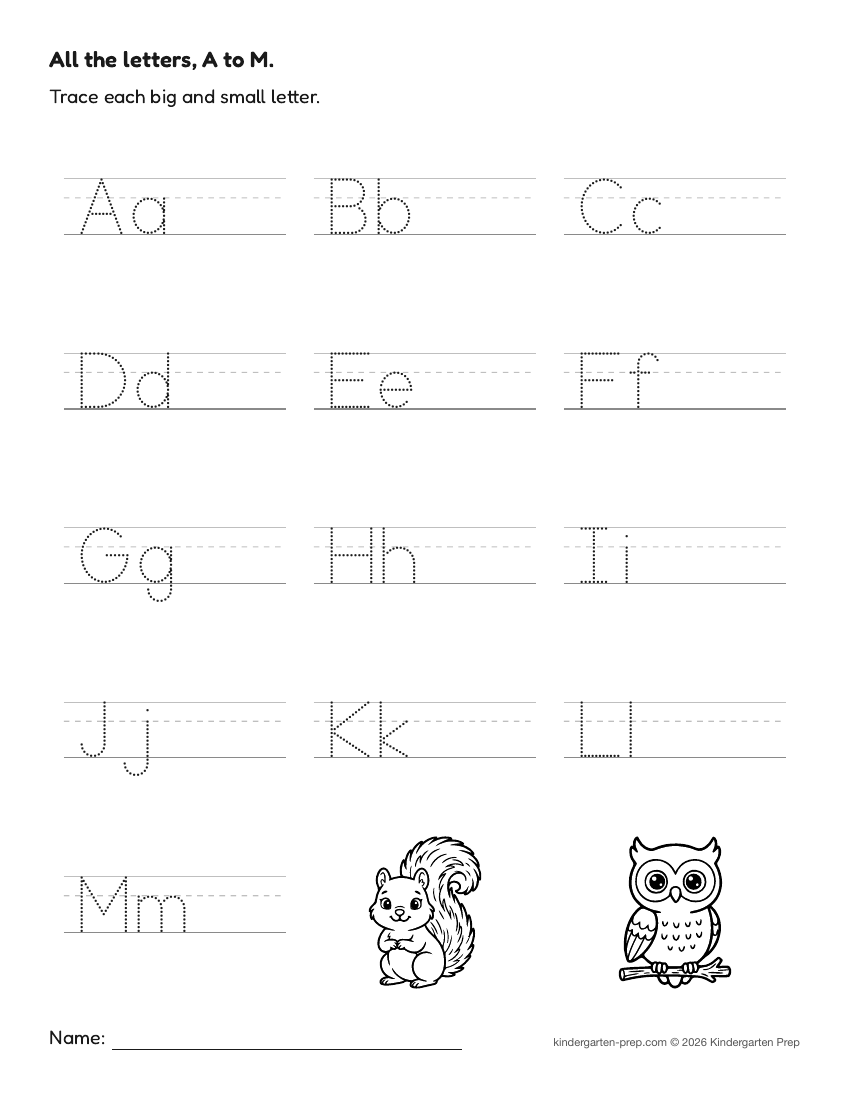 fall alphabet tracing worksheet for preschool, free printable