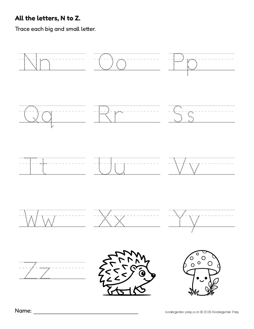 fall alphabet tracing worksheet for preschool, free printable