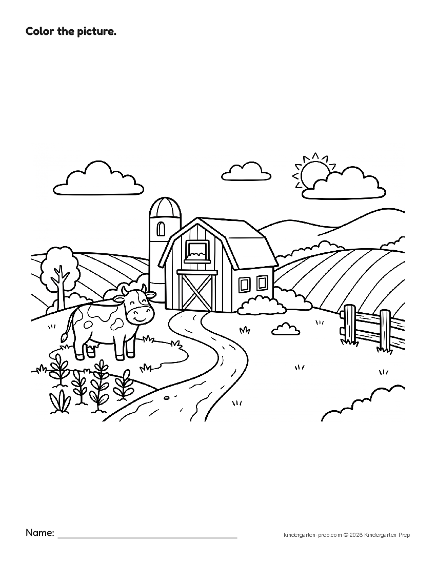 farm coloring page for preschool, free printable