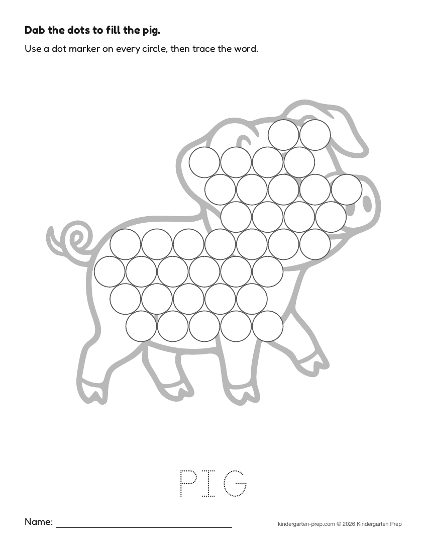 farm dot marker printable for preschool, free printable