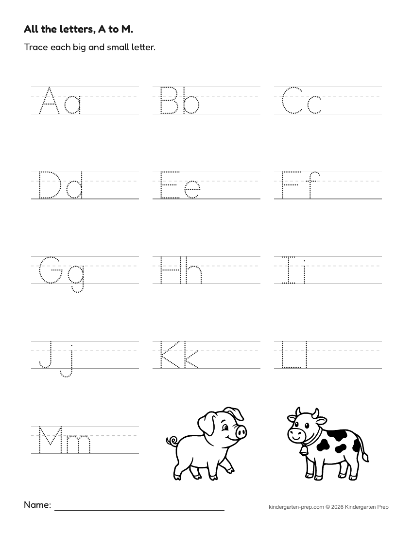 farm alphabet tracing worksheet for preschool, free printable