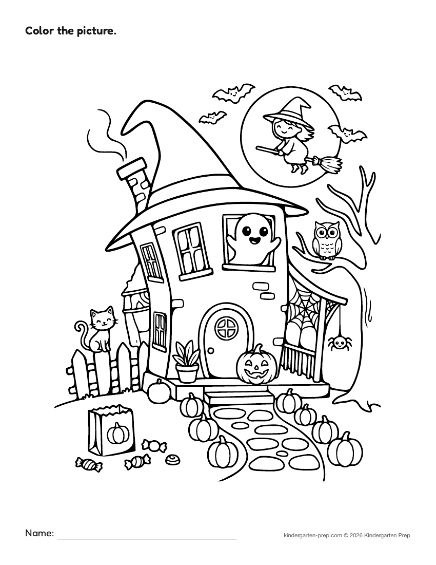 Halloween coloring page for preschool, free printable