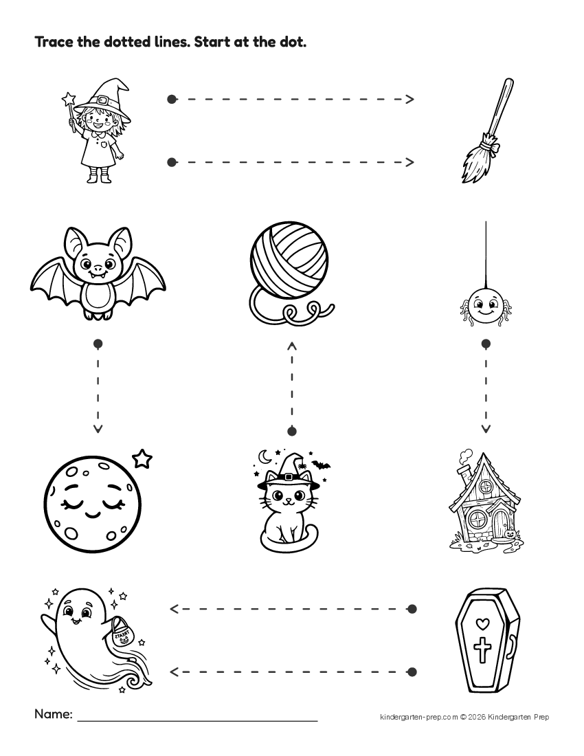 Halloween tracing lines worksheet for preschool, free printable