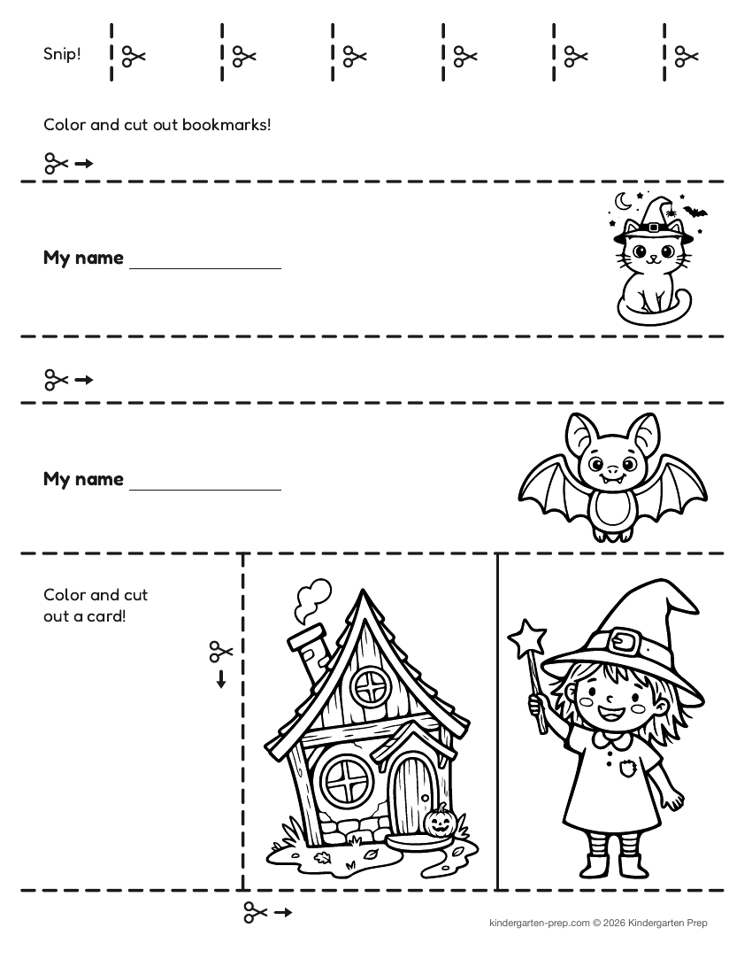 Halloween cutting practice worksheet for preschool, free printable