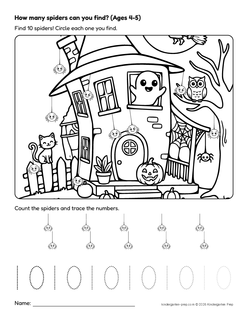 Halloween counting worksheet, search and count for preschool, free printable