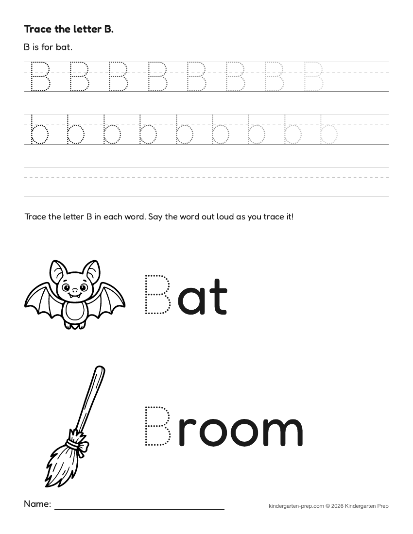 Halloween letter tracing worksheet letter B for preschool, free printable