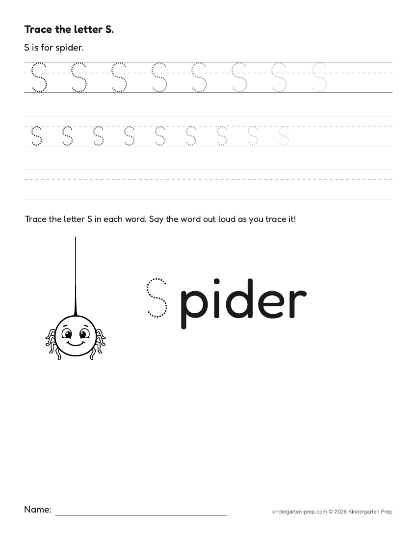 Halloween letter tracing worksheet letter S for preschool, free printable