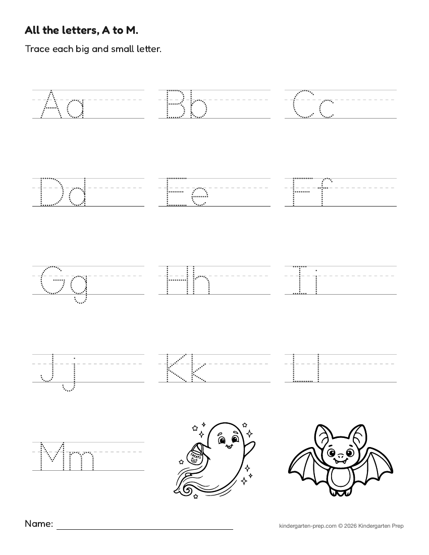 Halloween alphabet tracing worksheet for preschool, free printable