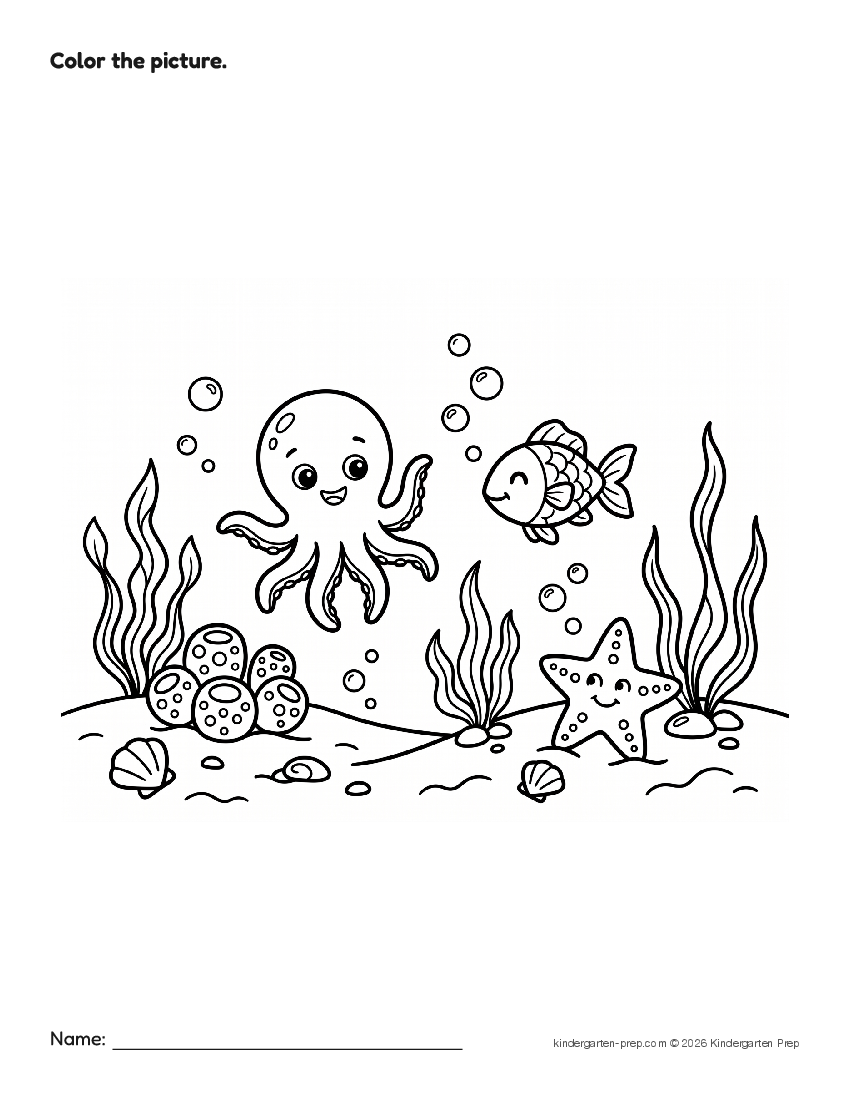 ocean coloring page for preschool, free printable