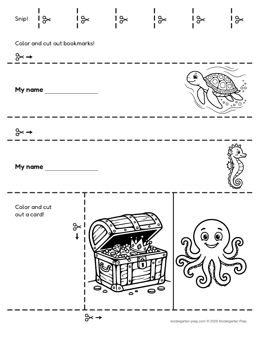 ocean cutting practice worksheet for preschool, free printable