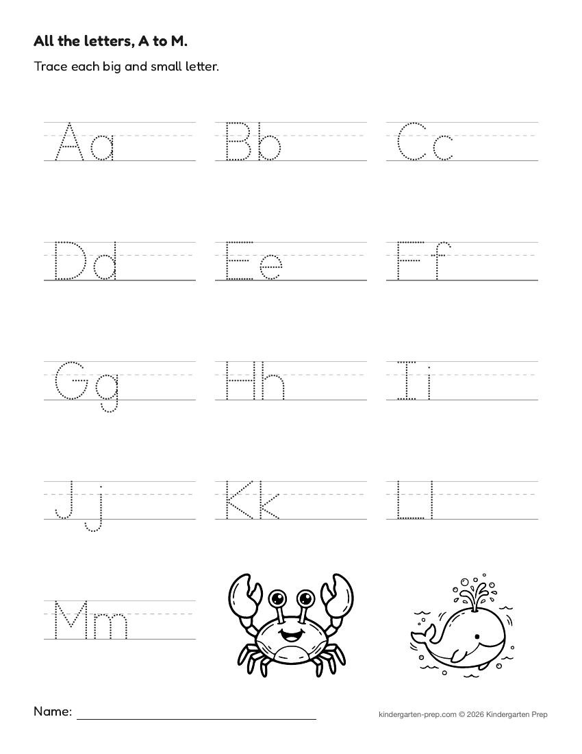 ocean alphabet tracing worksheet for preschool, free printable