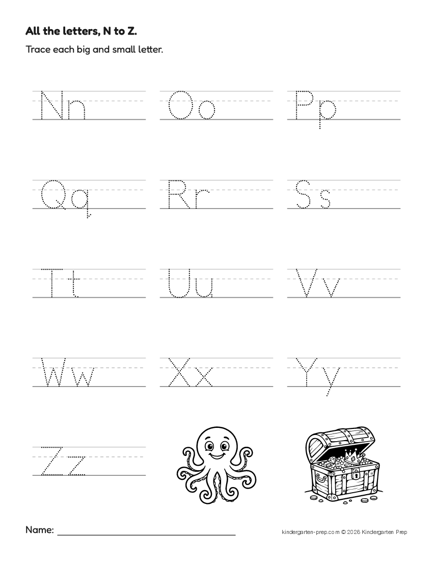 ocean alphabet tracing worksheet for preschool, free printable