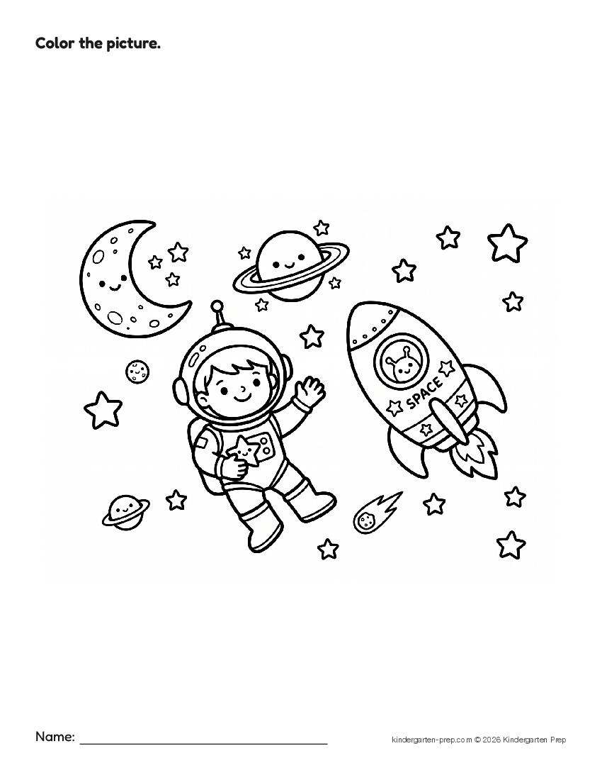 space coloring page for preschool, free printable