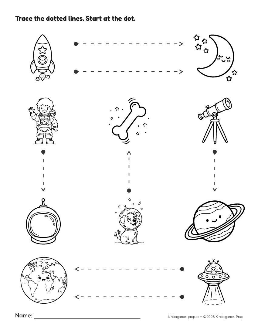 space tracing lines worksheet for preschool, free printable