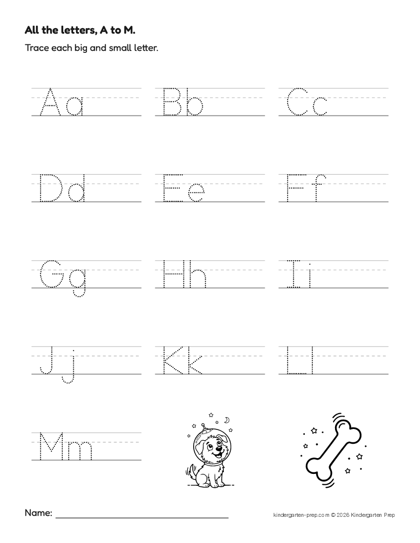 space alphabet tracing worksheet for preschool, free printable
