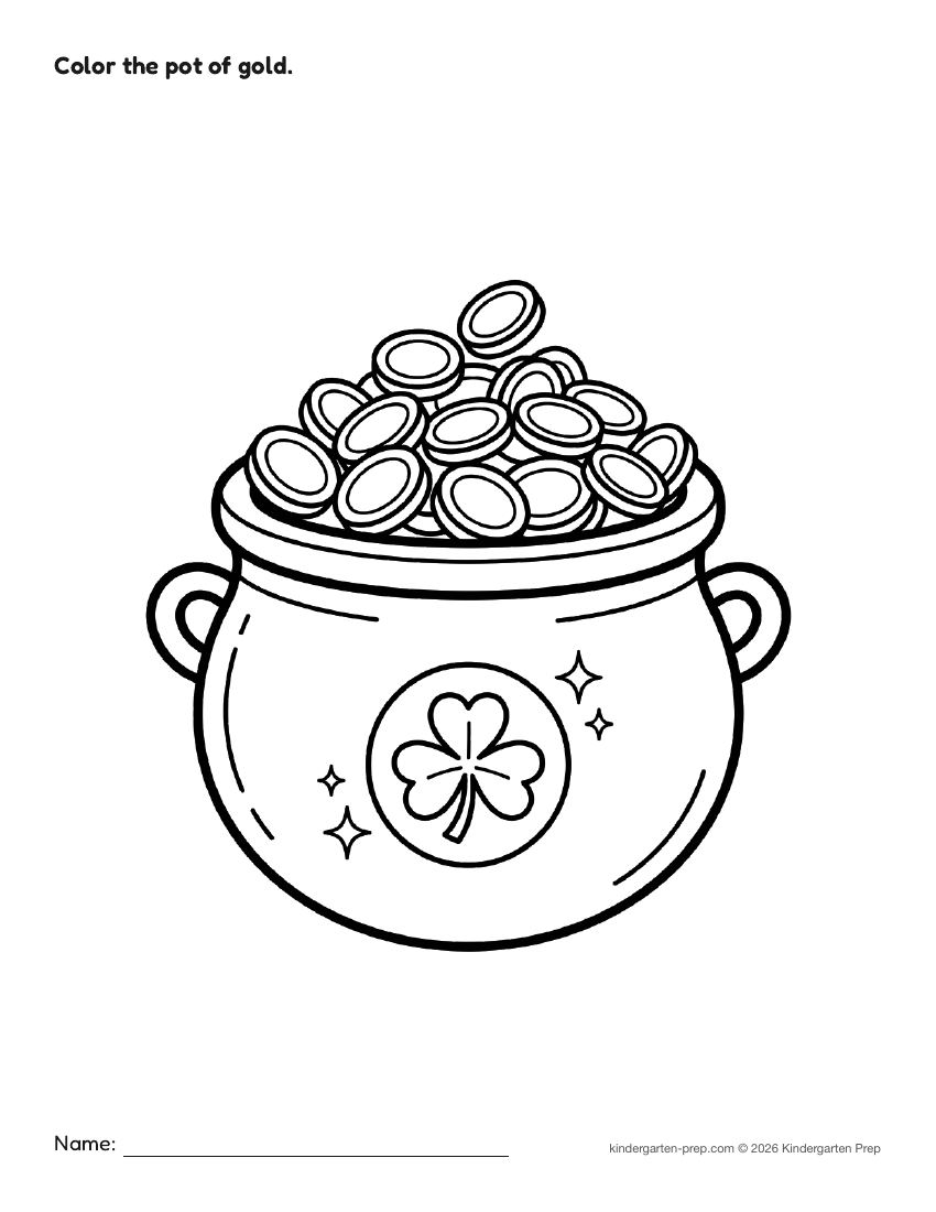 St. Patrick's Day coloring page for preschool, free printable
