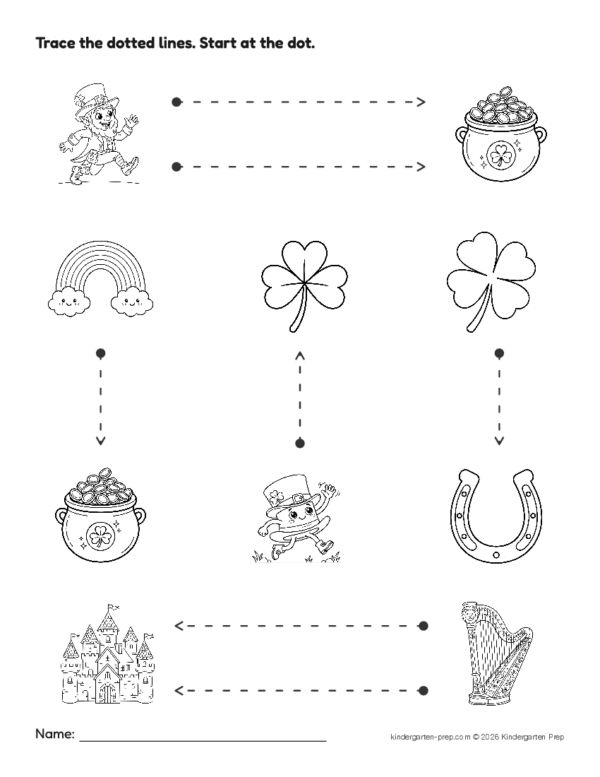 St. Patrick's Day tracing lines worksheet for preschool, free printable