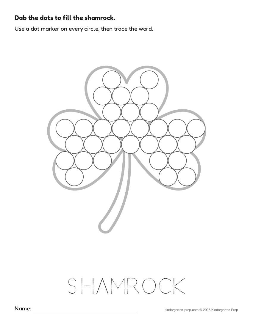 St. Patrick's Day dot marker printable for preschool, free printable