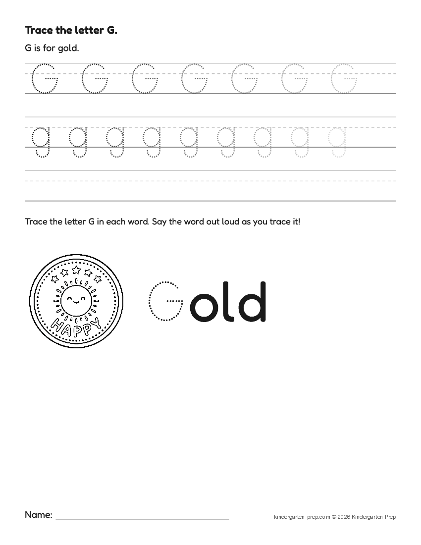 St. Patrick's Day letter tracing worksheet letter G for preschool, free printable