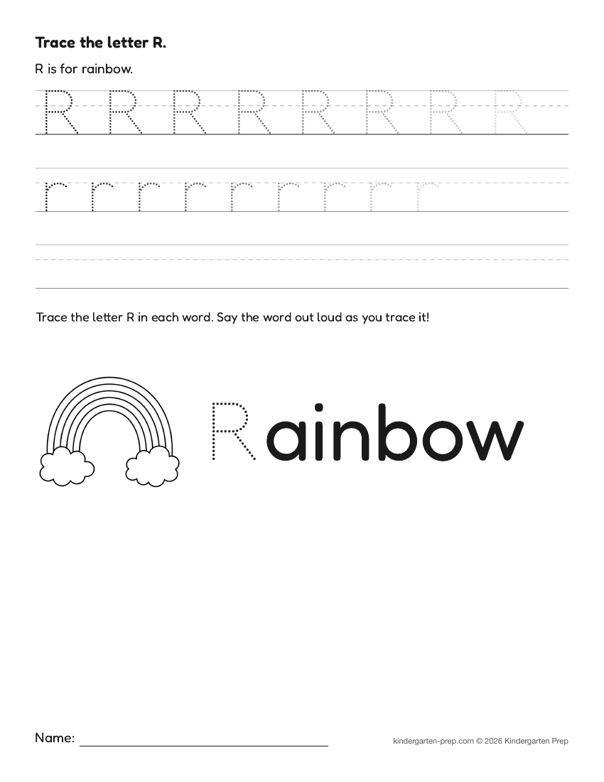 St. Patrick's Day letter tracing worksheet letter R for preschool, free printable