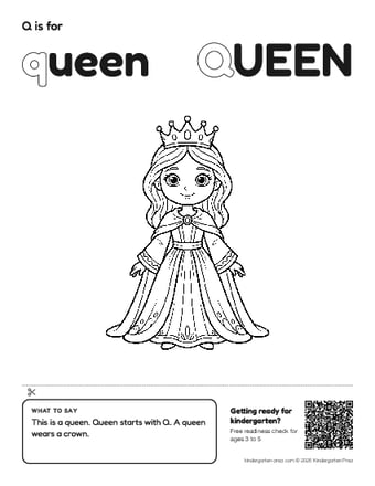 Show and tell picture card for letter Q