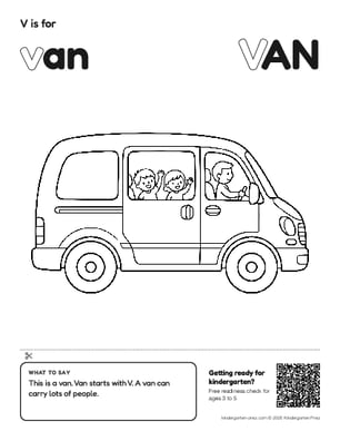 Printable letter V show and tell coloring page: van