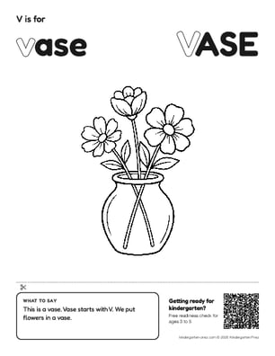Printable letter V show and tell coloring page: vase