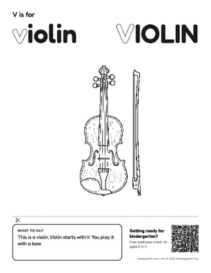 Printable letter V show and tell coloring page: violin