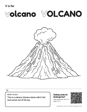 Printable letter V show and tell coloring page: volcano
