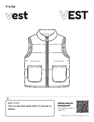 Printable letter V show and tell coloring page: vest